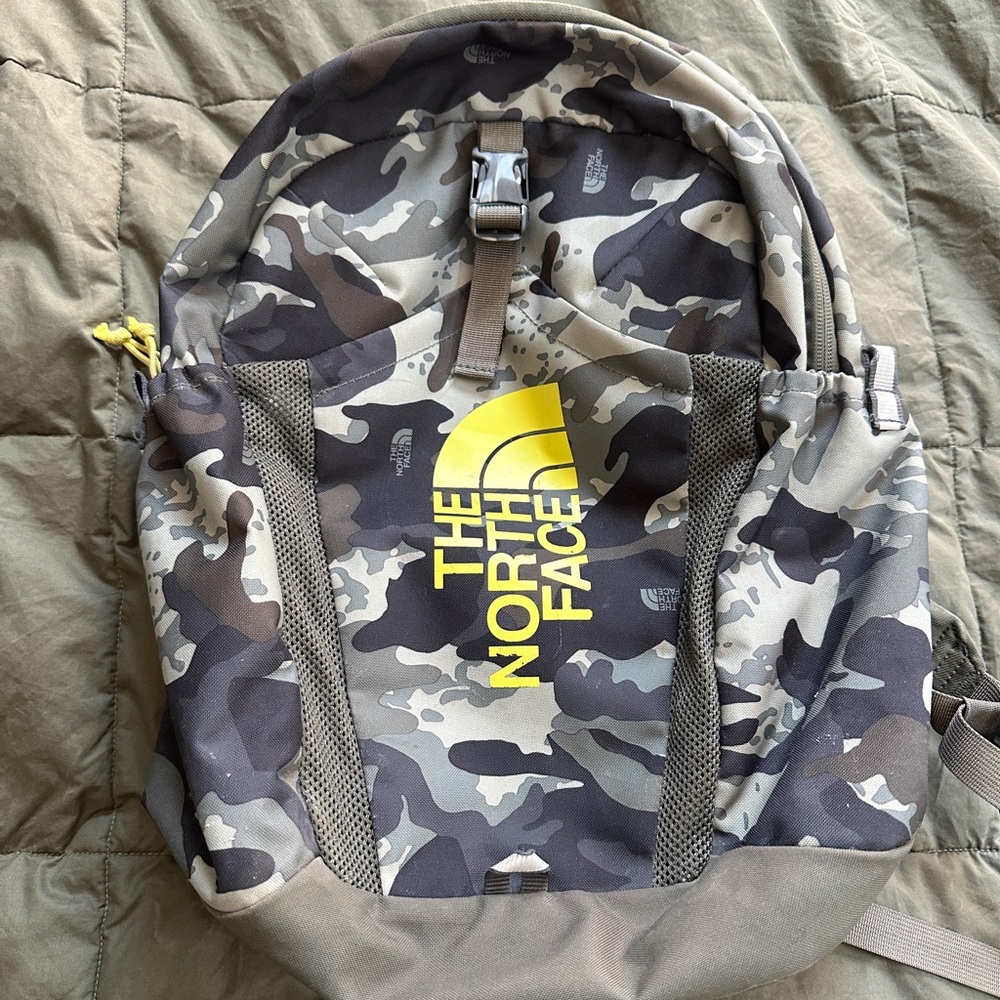 The North Face Kids Camouflage Backpack with Yellow Logo
